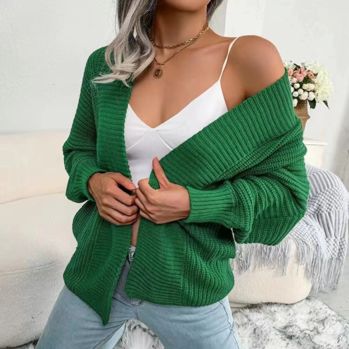 Dont Miss Todays Deal Clearance Sale Open Front Lantern Sleeve Cardigan