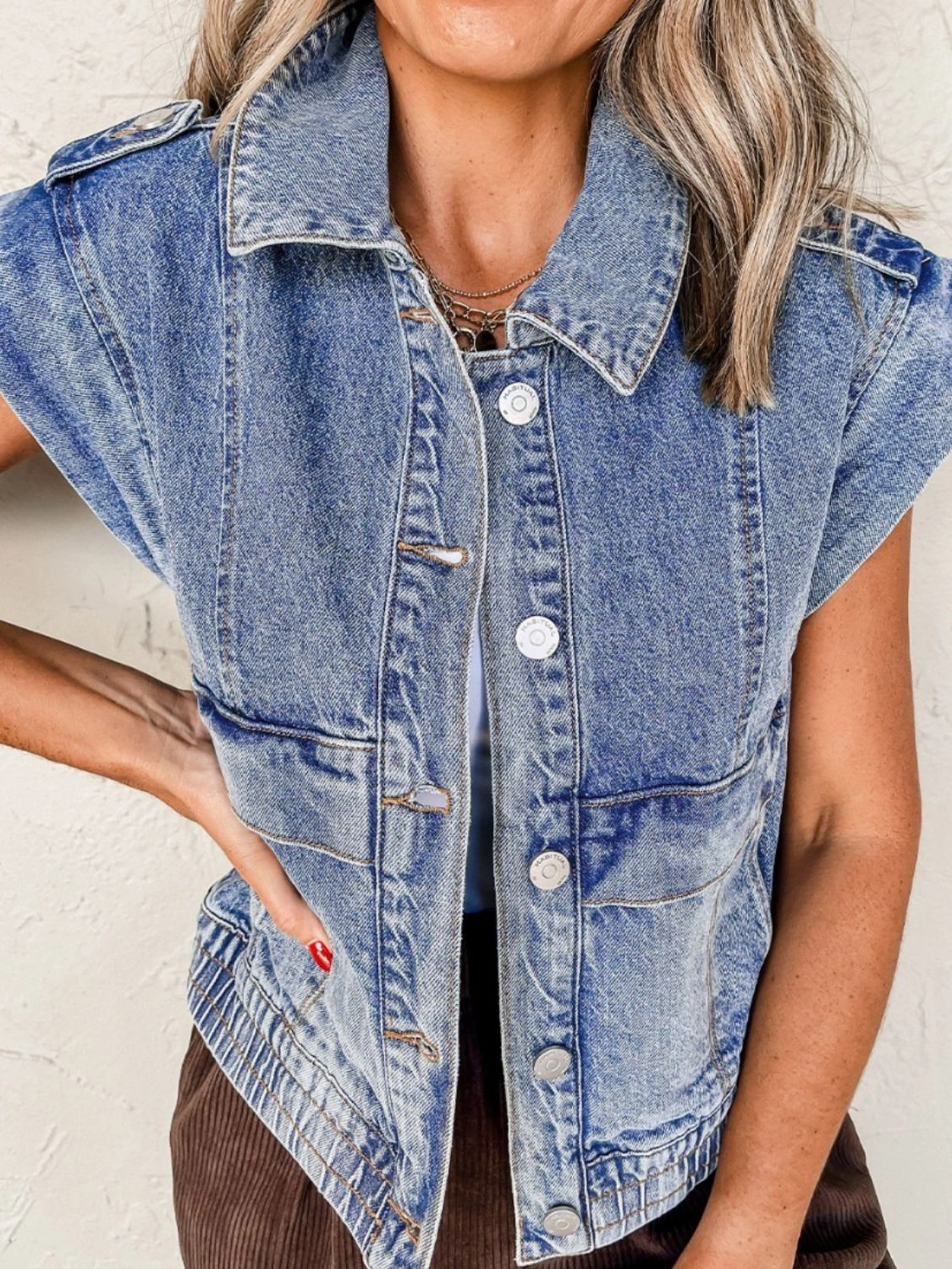 Button Up Cap Sleeve Denim Jacket Gift Ideas Galore Trending Now Offer
