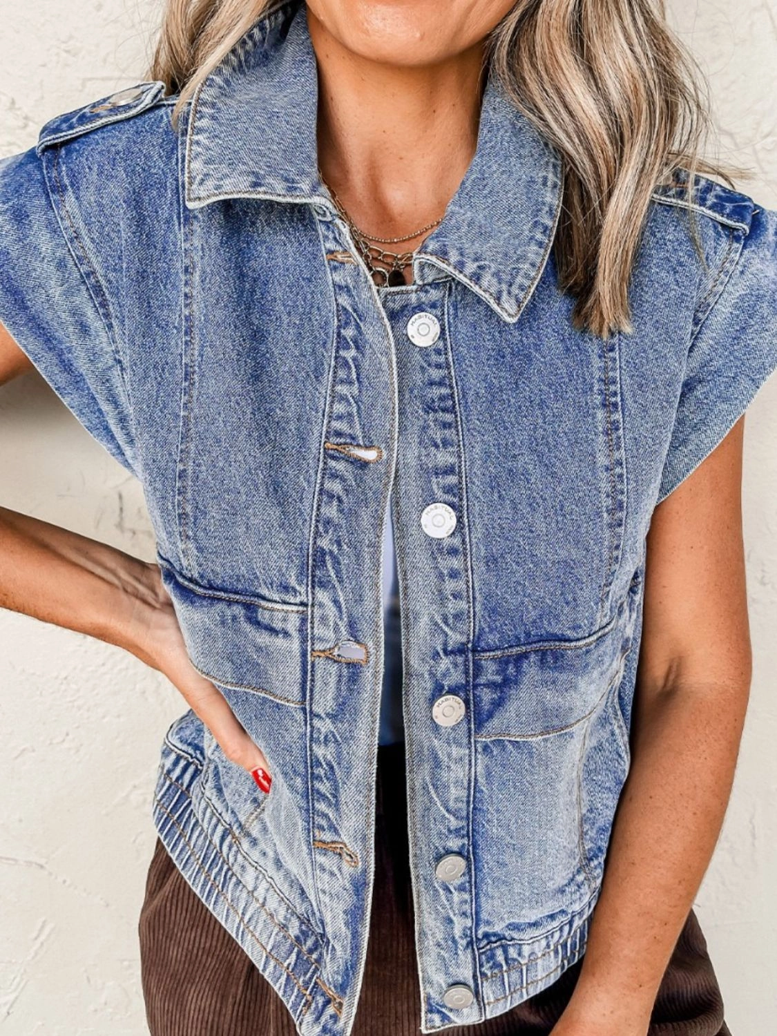 Limited Time Hot Deal Limited Time Offer Button Up Cap Sleeve Denim Jacket