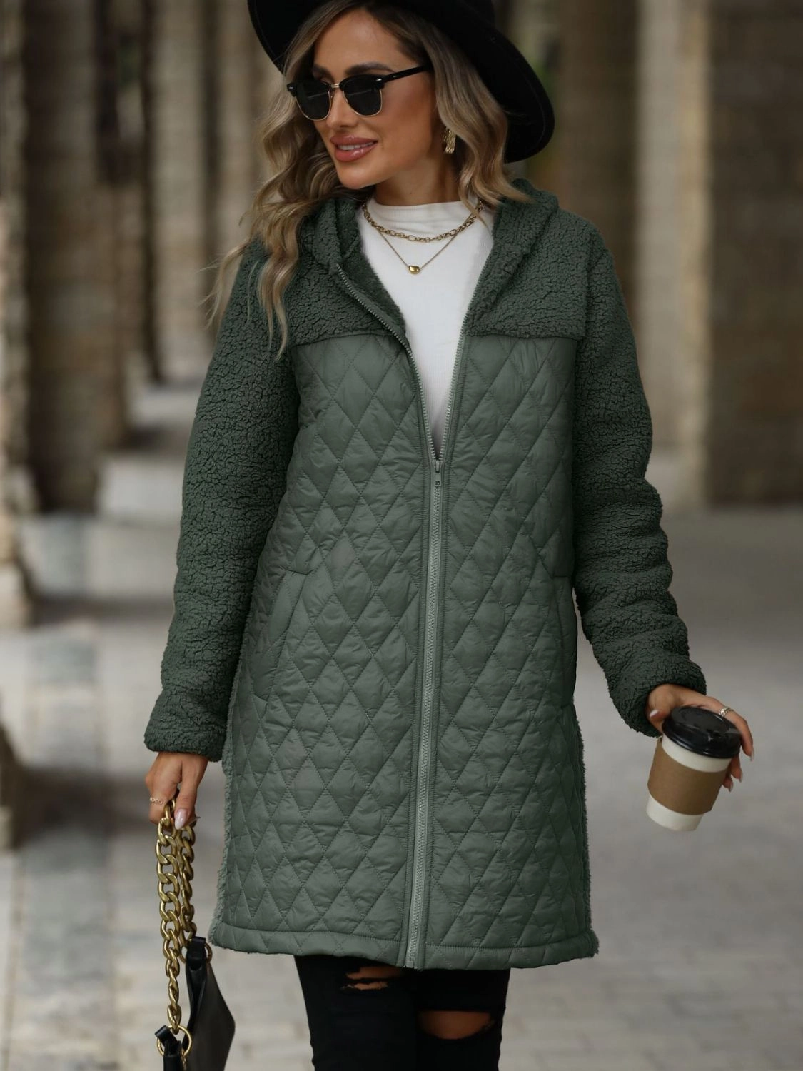 Trending Savings Now Texture Zip Up Long Sleeve Hooded Coat