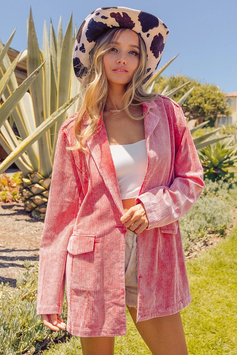 EndofWeek Deals Exclusive Holiday Deal Bibi Ribbed Button Up Long Sleeve Blazer