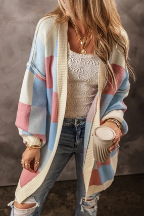 Color Block Open Front Long Sleeve Cardigan Mega Hot Offer