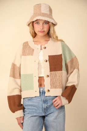 Trending Now Discount Todays Hot Pick Very J Color Block Button Down Textured Sweater Cardigan