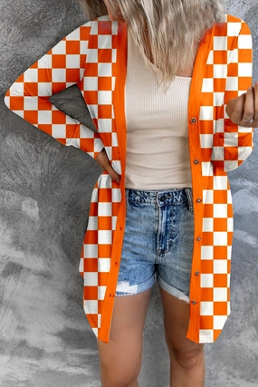 Todays Steal Checkered Button Up Long Cardigan
