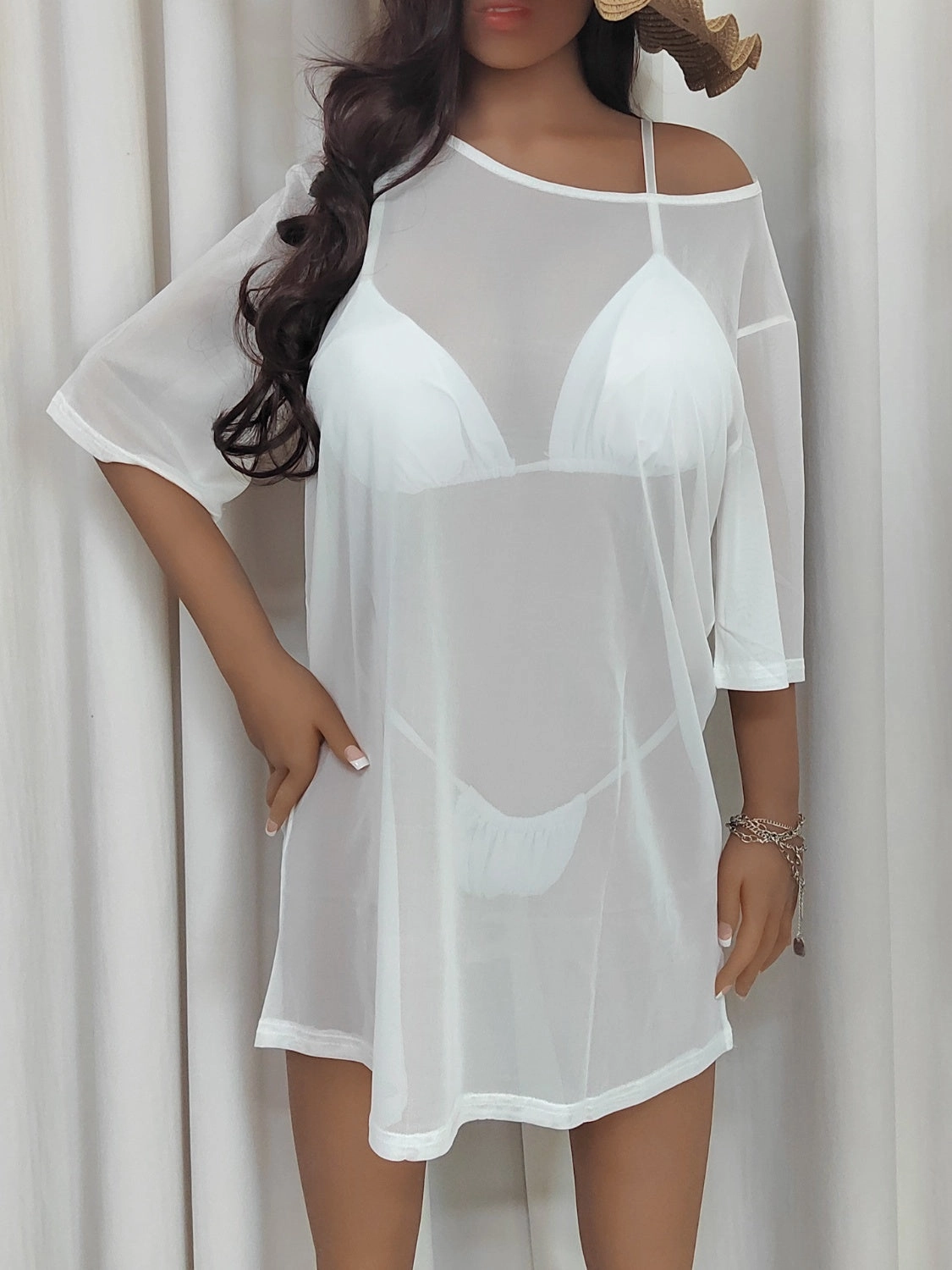 Mesh Boat Neck Half Sleeve Cover Up Deal of the Day Dont Wait Save Today
