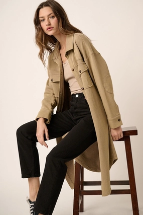 Mittoshop Acid Wash French Terry Longline Shacket Daily Clearance Deal