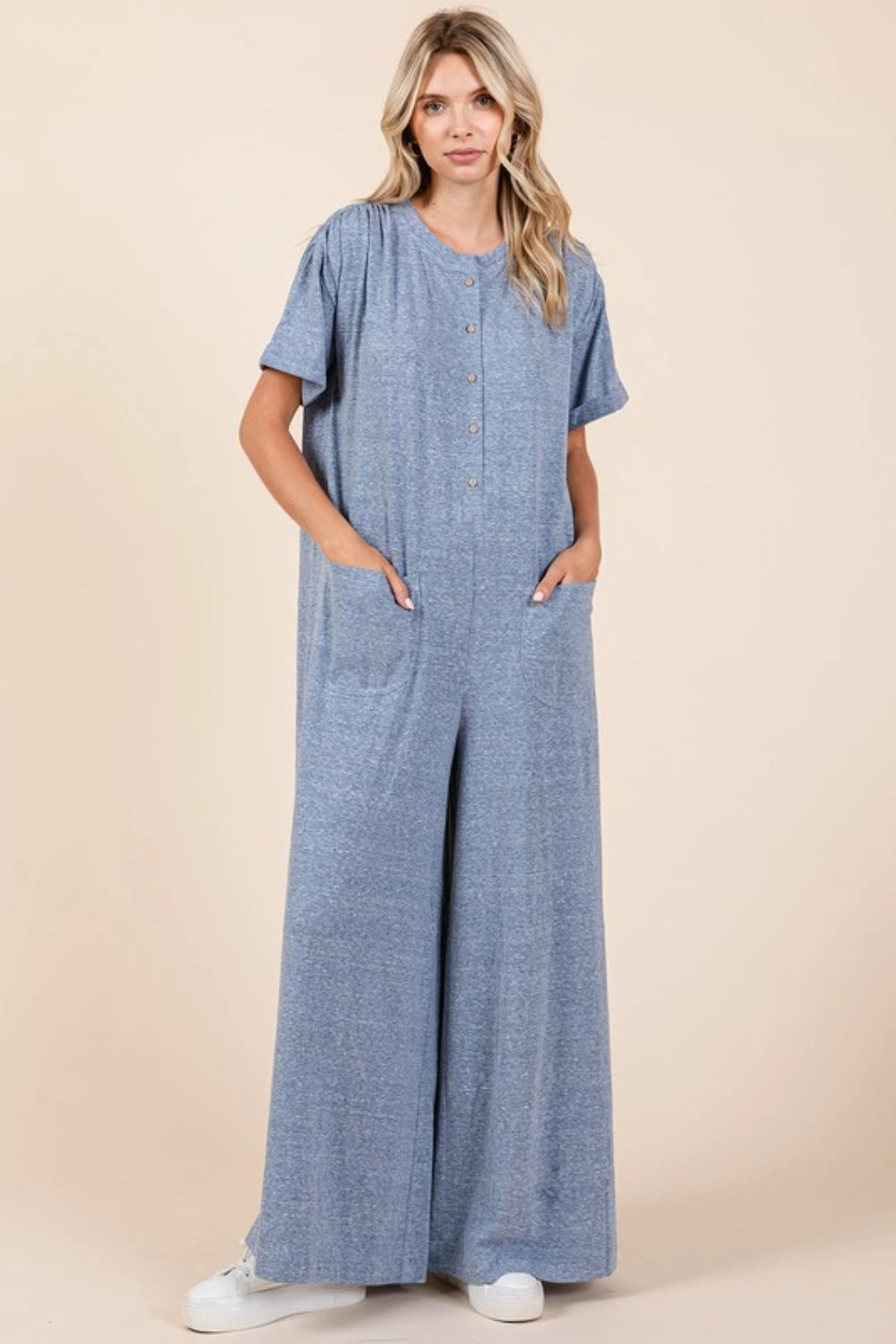 Mittoshop Button Detail Short Sleeve Wide Leg Jumpsuit Shop Smart Save