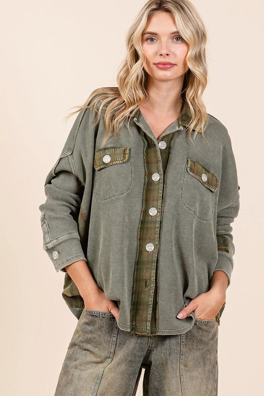 Mittoshop Mineral Washed Plaid Button Down Shacket Surprise Discount Today Todays Steal