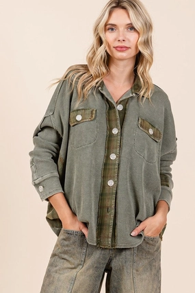 Mittoshop Mineral Washed Plaid Button Down Shacket Grab Todays Deal Biggest Savings Now