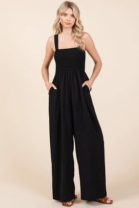 Mittoshop Smocked Wide Strap Wide Leg Overalls Big Clearance Event