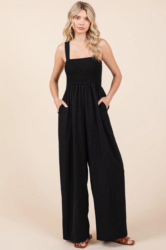 Mittoshop Smocked Wide Strap Wide Leg Overalls Limited Stock Offer