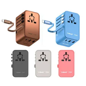 Momax 1-World  3-Port Travel Gan Charger With Built-In Usb-C Cable 70W Today Only Steal Deal Frenzy Today
