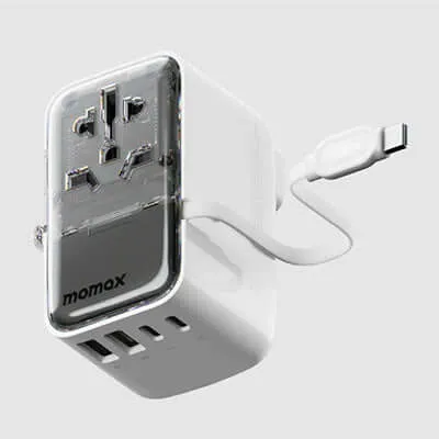 Momax 1-World  Flow 4-Port Travel Charger With Built-In Usb-C Cable 35W Grab Save Today Todays Steal