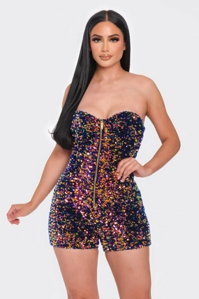 Multi Sequins Tube Top Romper Instant Hot Deal Limited Stock Hot Deal