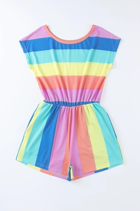 Trending Offer Today Multicolored Stripe Round Neck Romper
