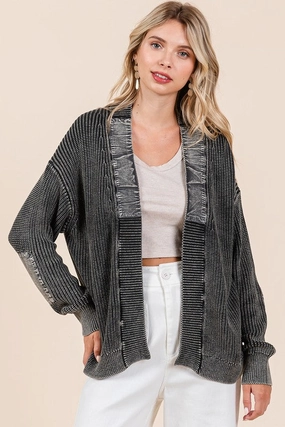 Shop Save Big Mittoshop Contrast Patch Open Front Mineral Wash Cardigan