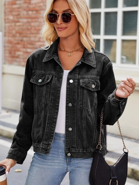 Grab Your Savings Pocketed Collared Neck Denim Jacket