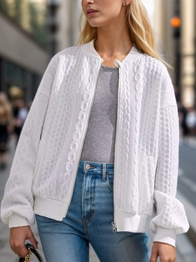 Textured Zip Up Dropped Shoulder Jacket Special Surprise Sale Hot Clearance Now