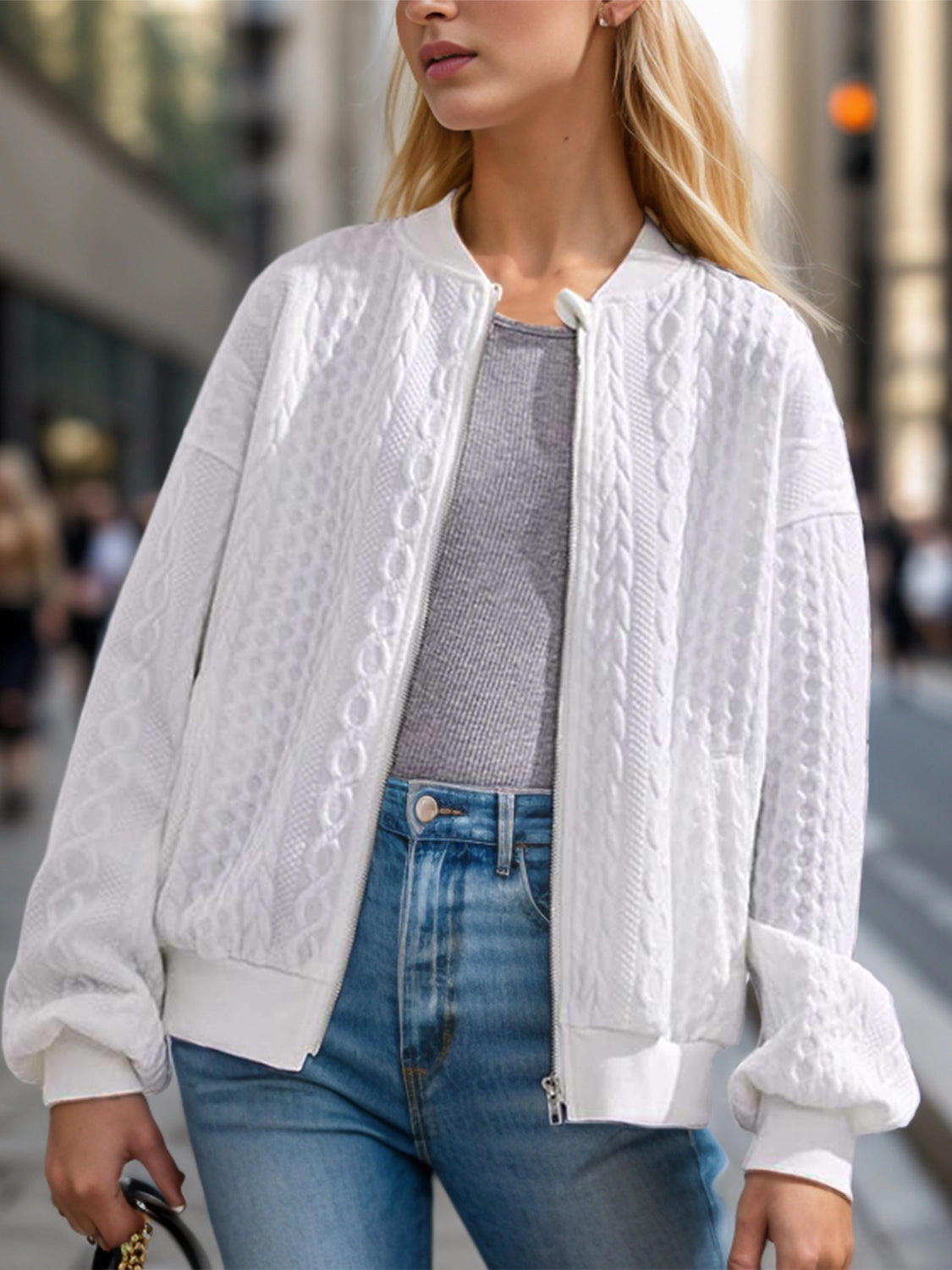 Textured Zip Up Dropped Shoulder Jacket Dont Miss Big Savings Trending Now Discount