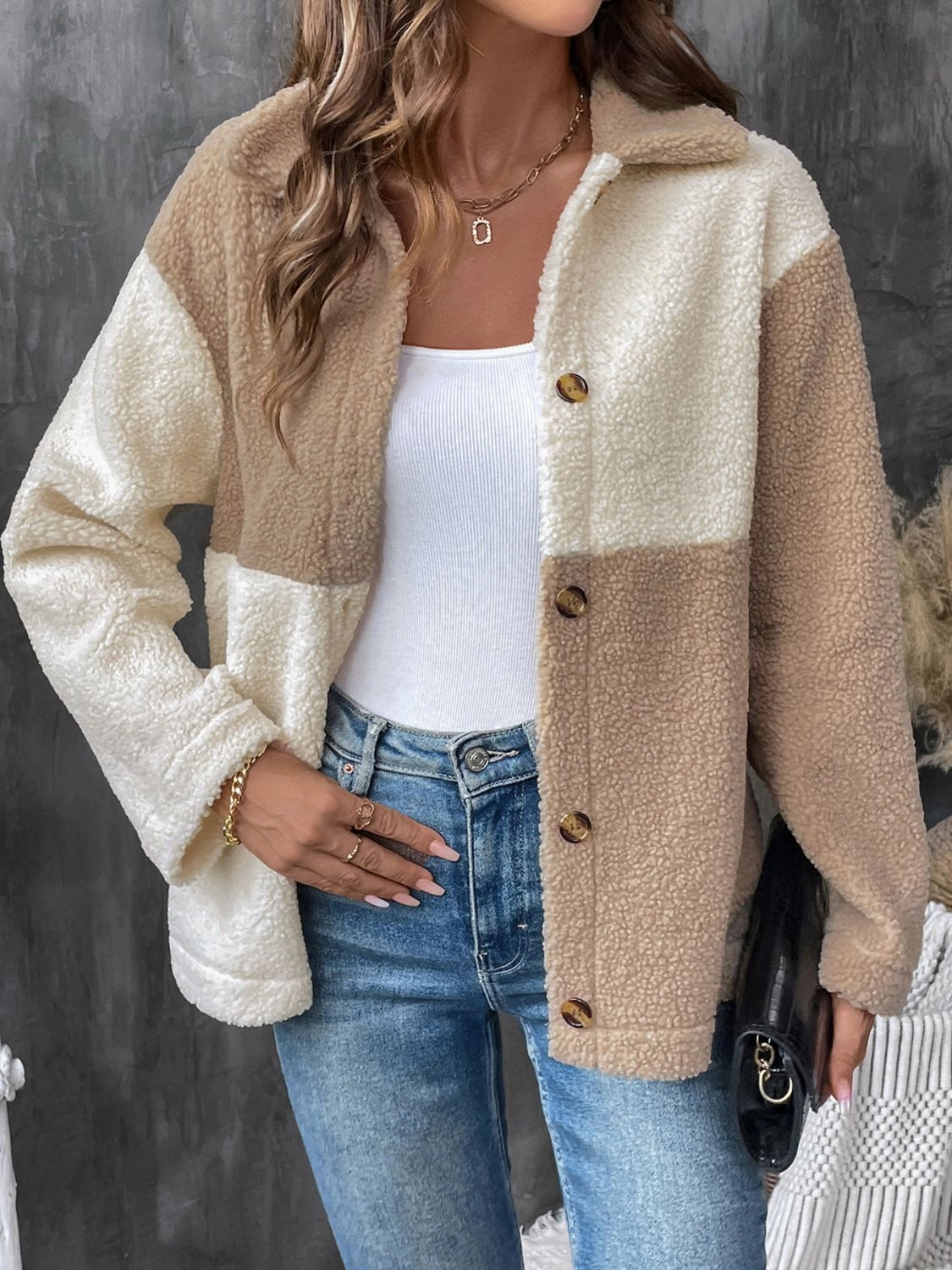Perfee Color Block Collared Neck Long Sleeve Jacket Shop Today Save Limited Offer Alert