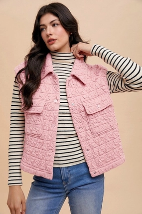 Todays Special Savings Annie Wear Texture Quilted Snap Down Vest Coat