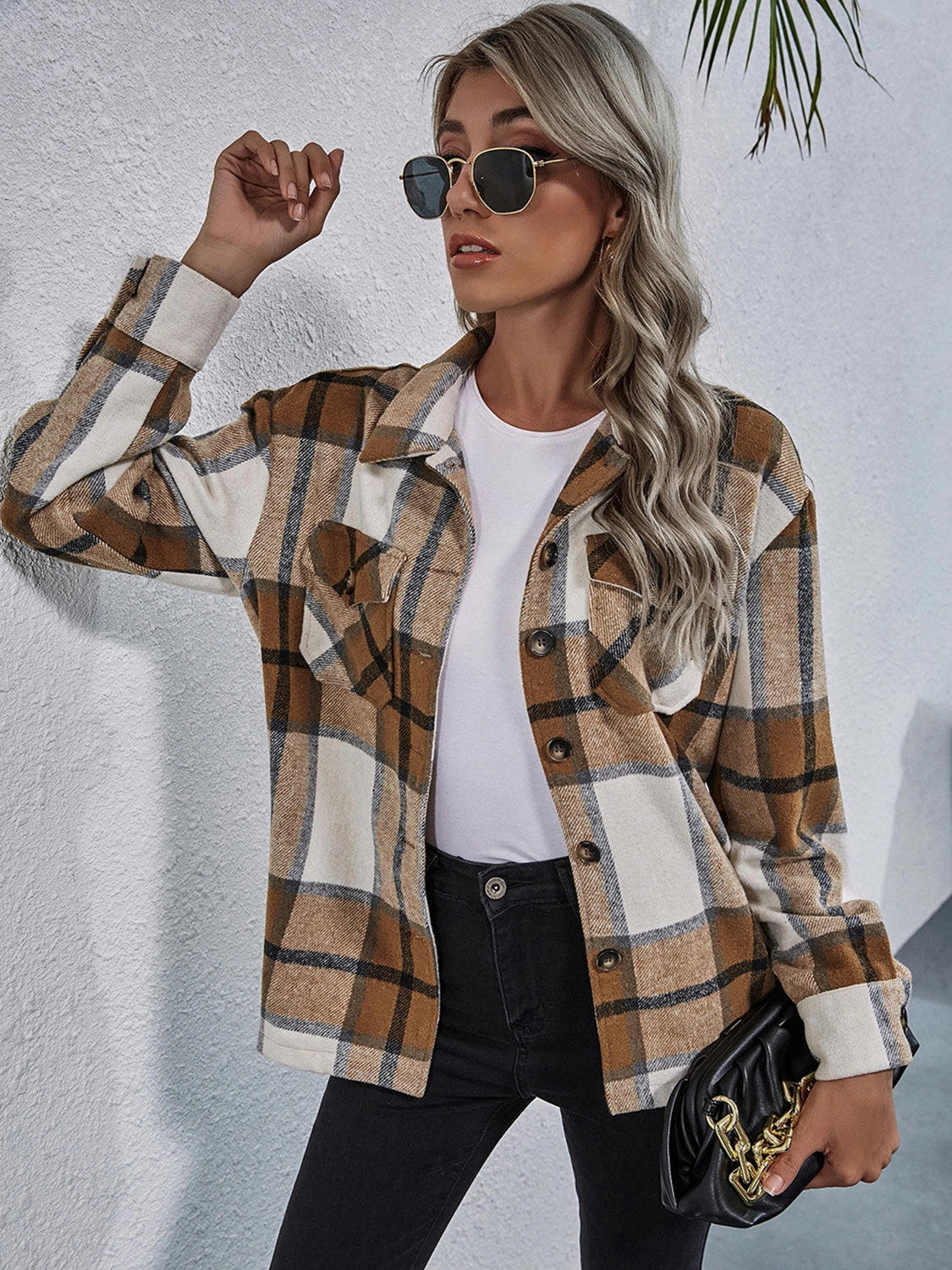 Exclusive Deal Inside Plaid Button Down Collared Jacket