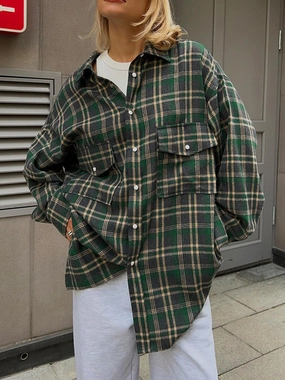 Pocketed Plaid Button Up Shacket Limited Time Sale