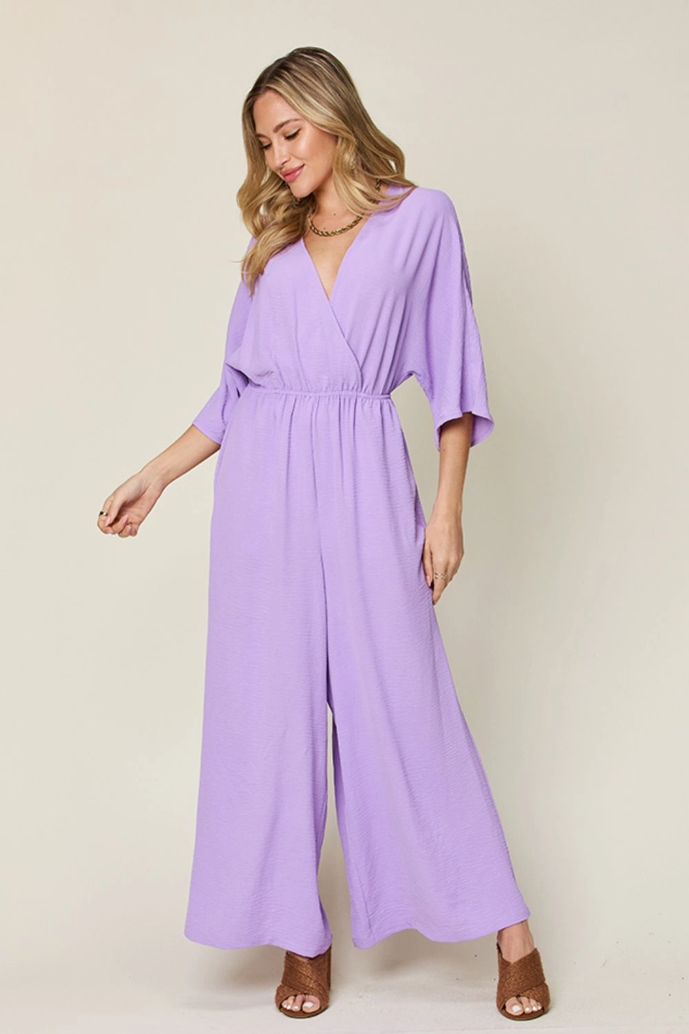 Shop Now Save Double Take Full Size Surplice Wide Leg Jumpsuit With Pockets