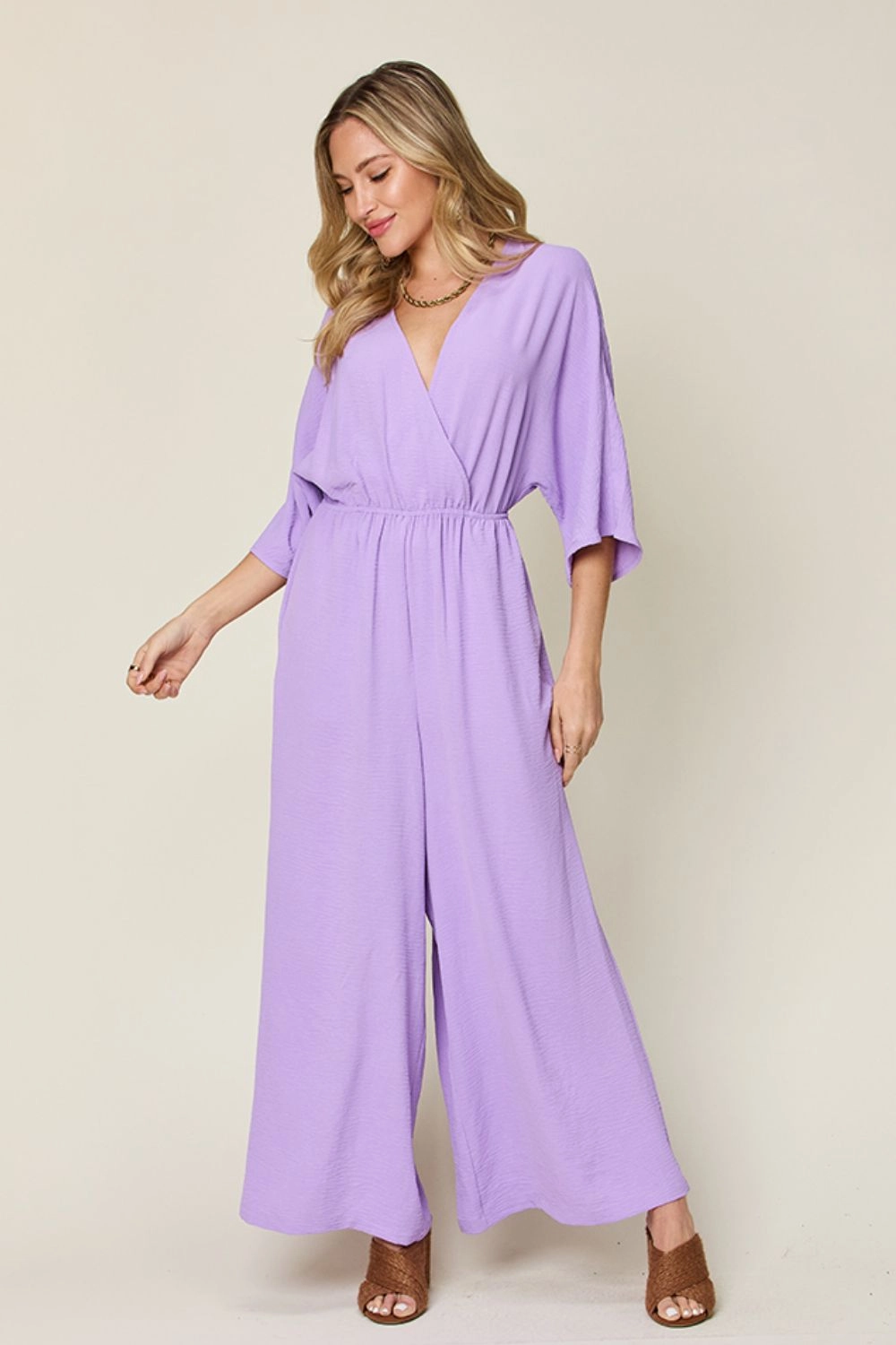 Hot Picks Today Grab It Now Double Take Full Size Surplice Wide Leg Jumpsuit With Pockets