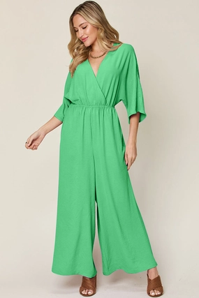Steal Todays Offer Double Take Full Size Surplice Wide Leg Jumpsuit With Pockets