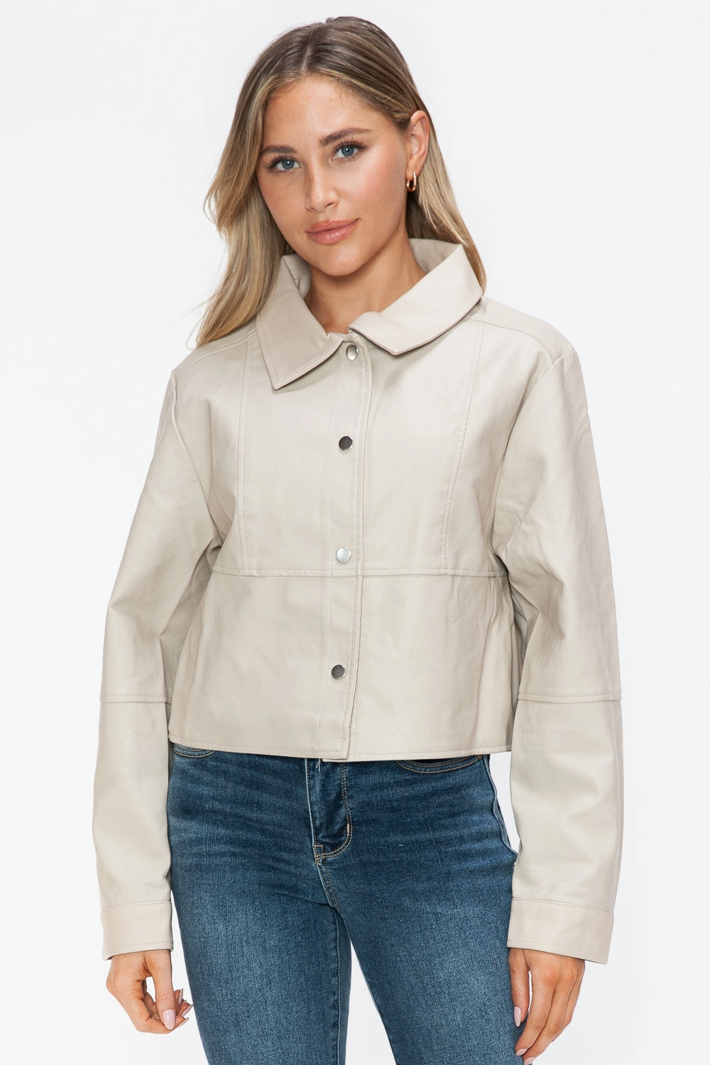 Special Online Offer Snobbish Snap Down Long Sleeve Pu Leather Jacket