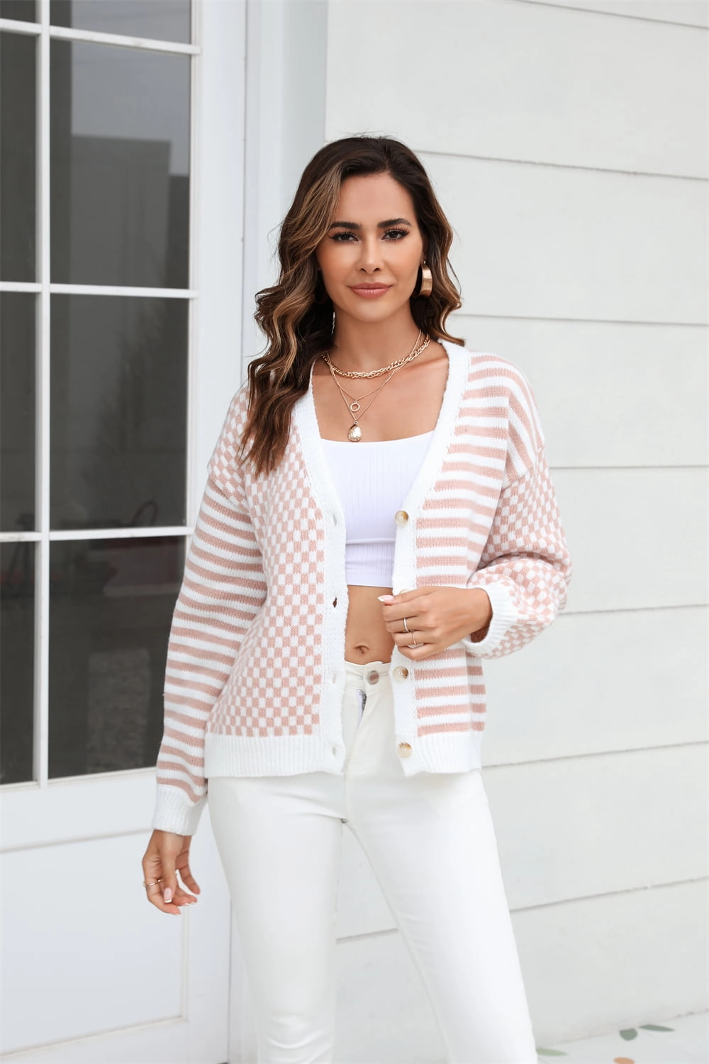 Mega Savings Now Online Exclusive Steal Angel Wings Button-Down Stripe & Plaid Contrast Pattern Cardigan