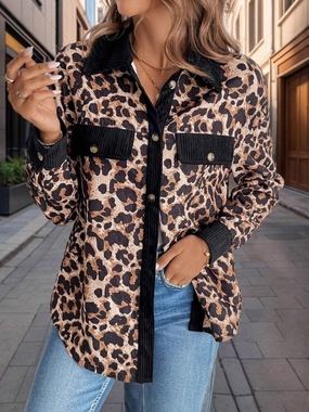 Save Today Event Leopard Collared Neck Button Up Shacket