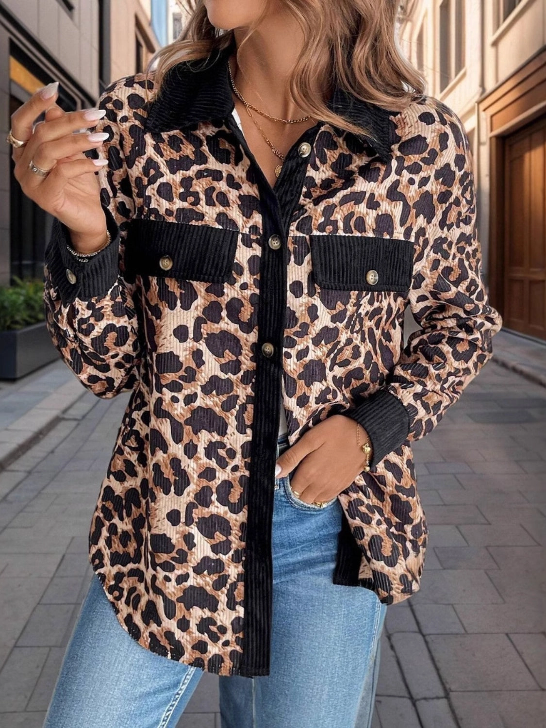 Save Today Event Leopard Collared Neck Button Up Shacket