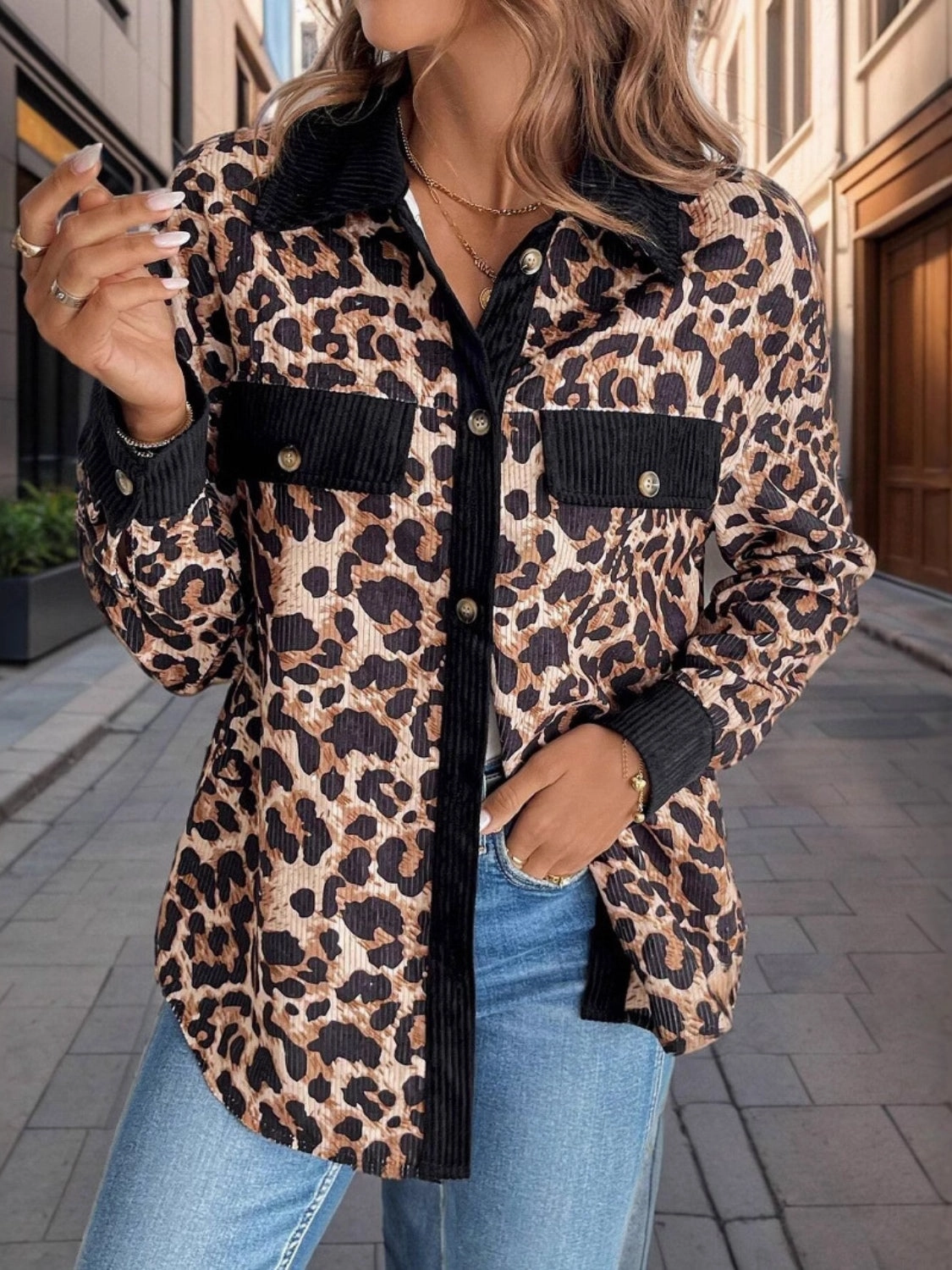 Leopard Collared Neck Button Up Shacket Hot Offer Frenzy Today Only Special