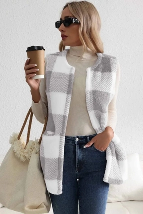Trending Savings Now Save Today Event Sherpa Plaid Open Front Vest Coat