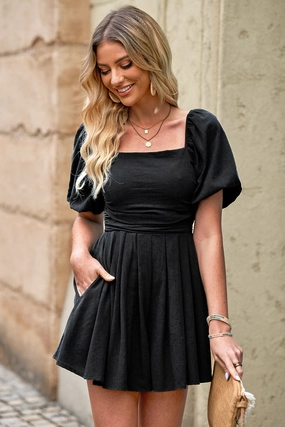 Trending Now Discount Big Savings Alert Square Neck Pleated Romper With Pockets