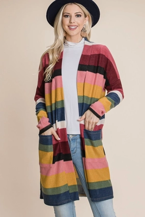 Best Deal Online Hot Clearance Now Bombom Color Block Striped Open Front Cardigan
