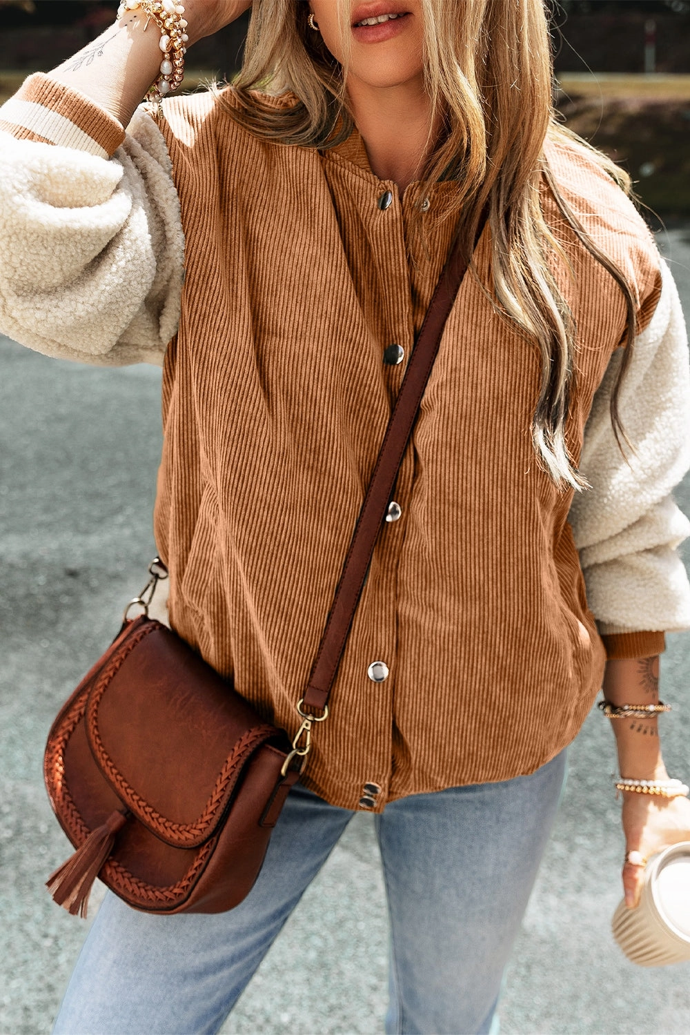 Steal the Deal Now Contrast Baseball Collar Snap Down Long Sleeve Jacket