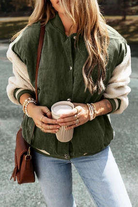Clearance Sale Now Contrast Baseball Collar Snap Down Long Sleeve Jacket