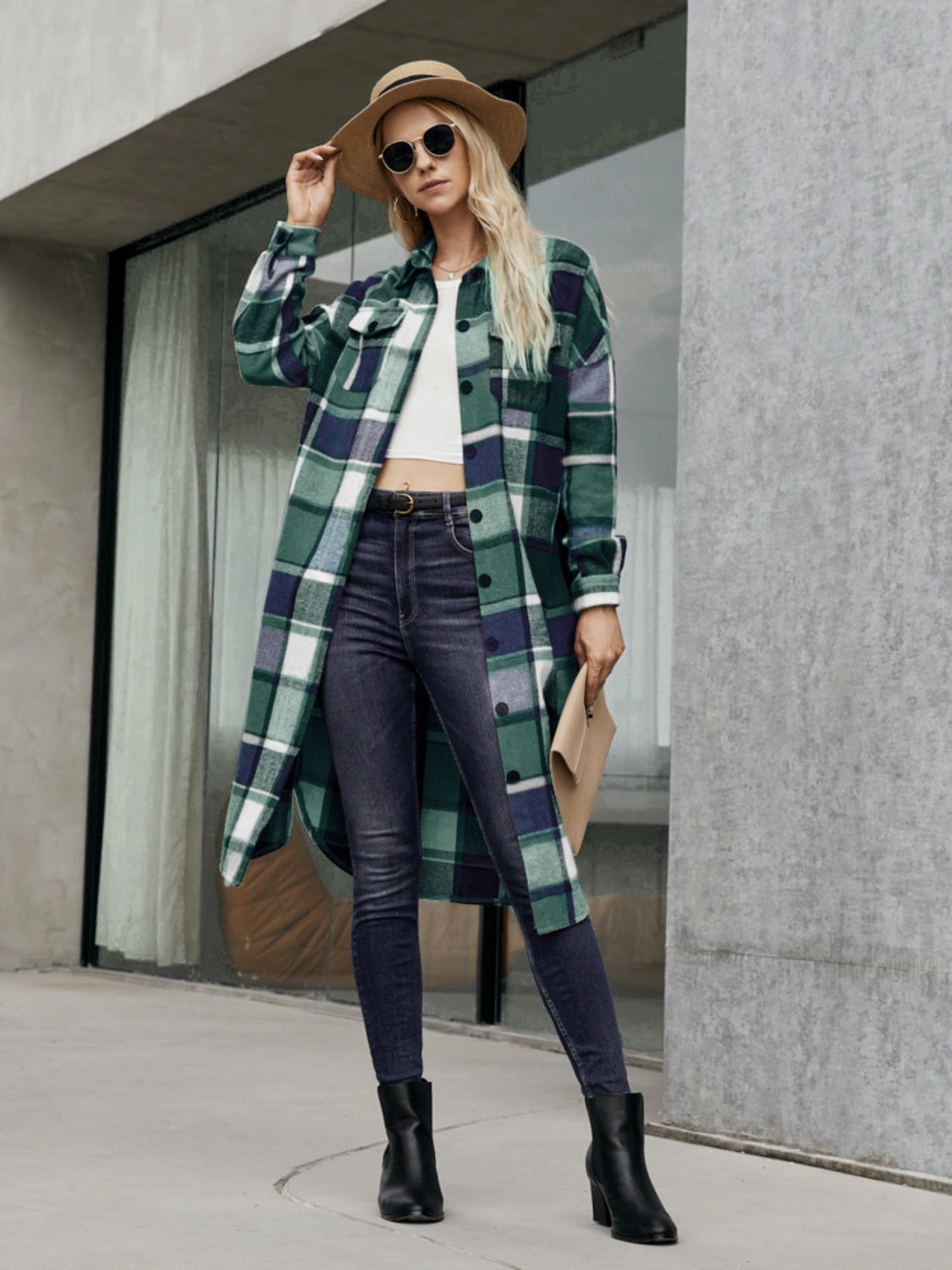 Plaid Pocketed Button Up Trench Coat Todays Best Deal