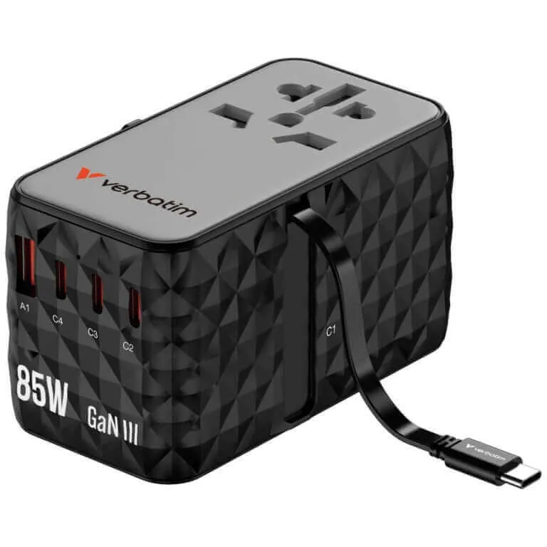 Verbatim Charge N Travel Diamond 85W Universal Travel Adapter With Retractable Cable (Cnt-02) Grab Your Hot Pick