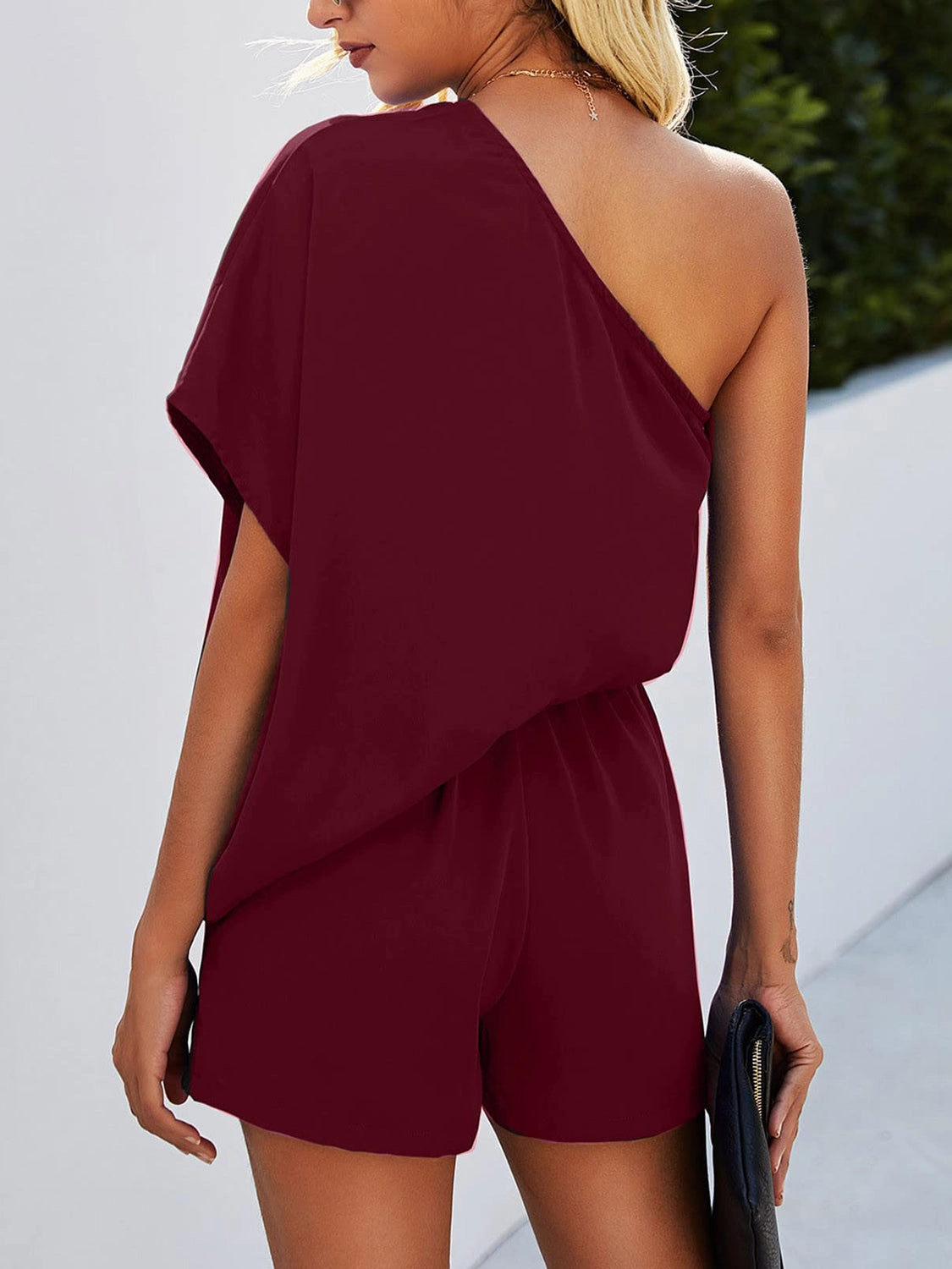 Trending Savings Now Shop Grab Offer Single Shoulder Batwing Sleeve Romper