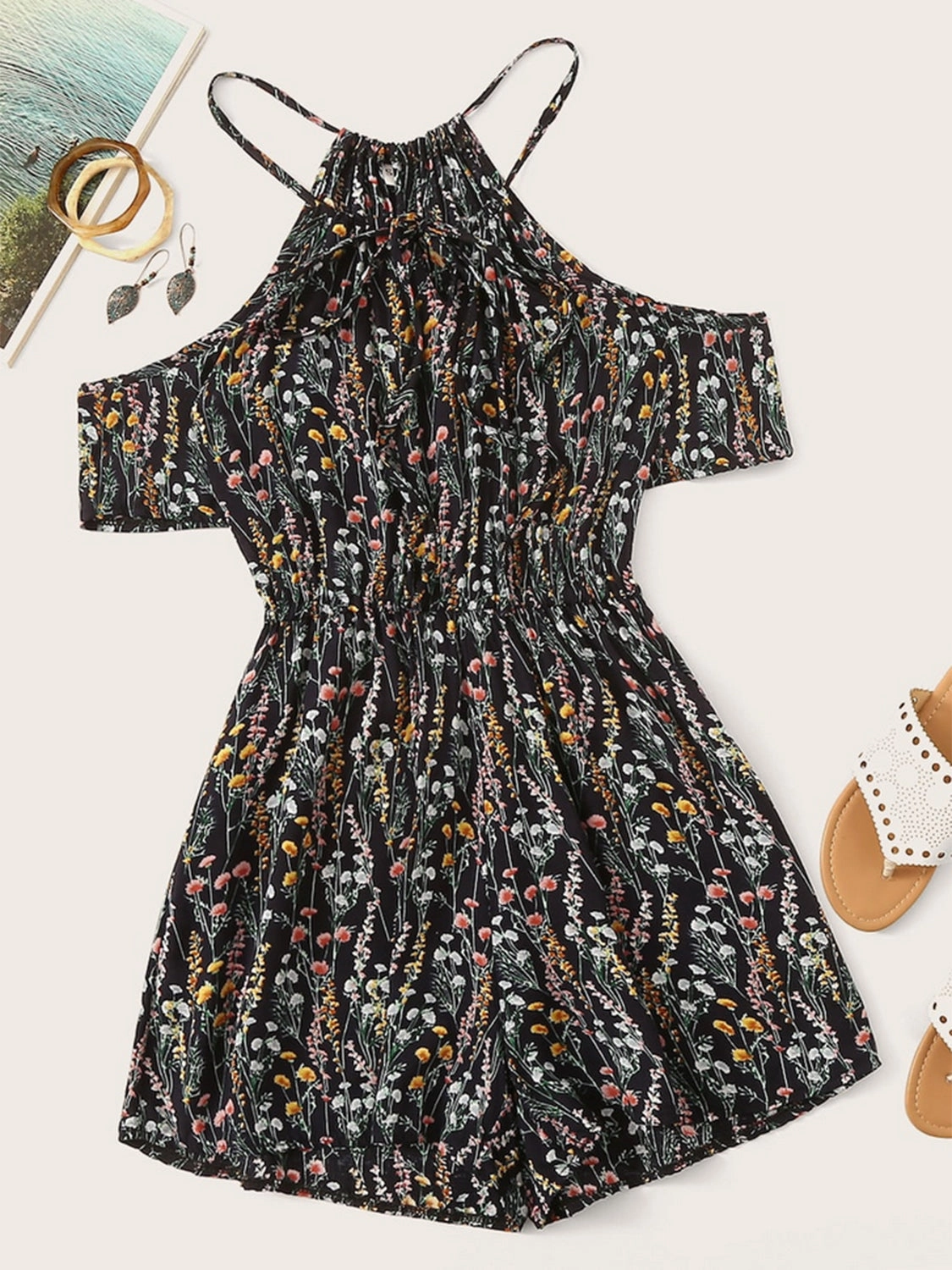 Tied Printed Short Sleeve Romper Trending Today Steal