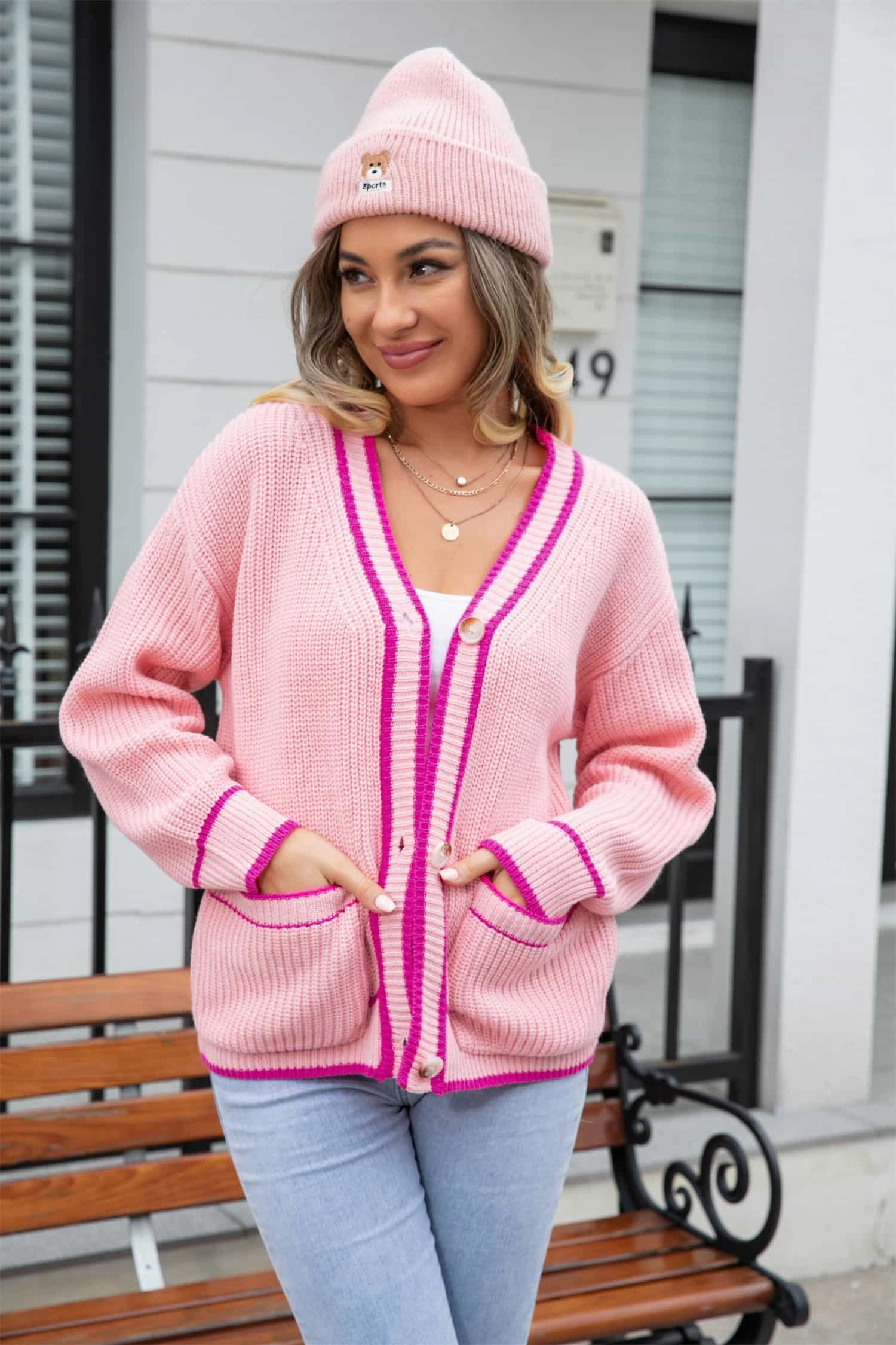 Best Deal Today Angel Wings Waffle Knit V-Neck Cardigan With Pocket