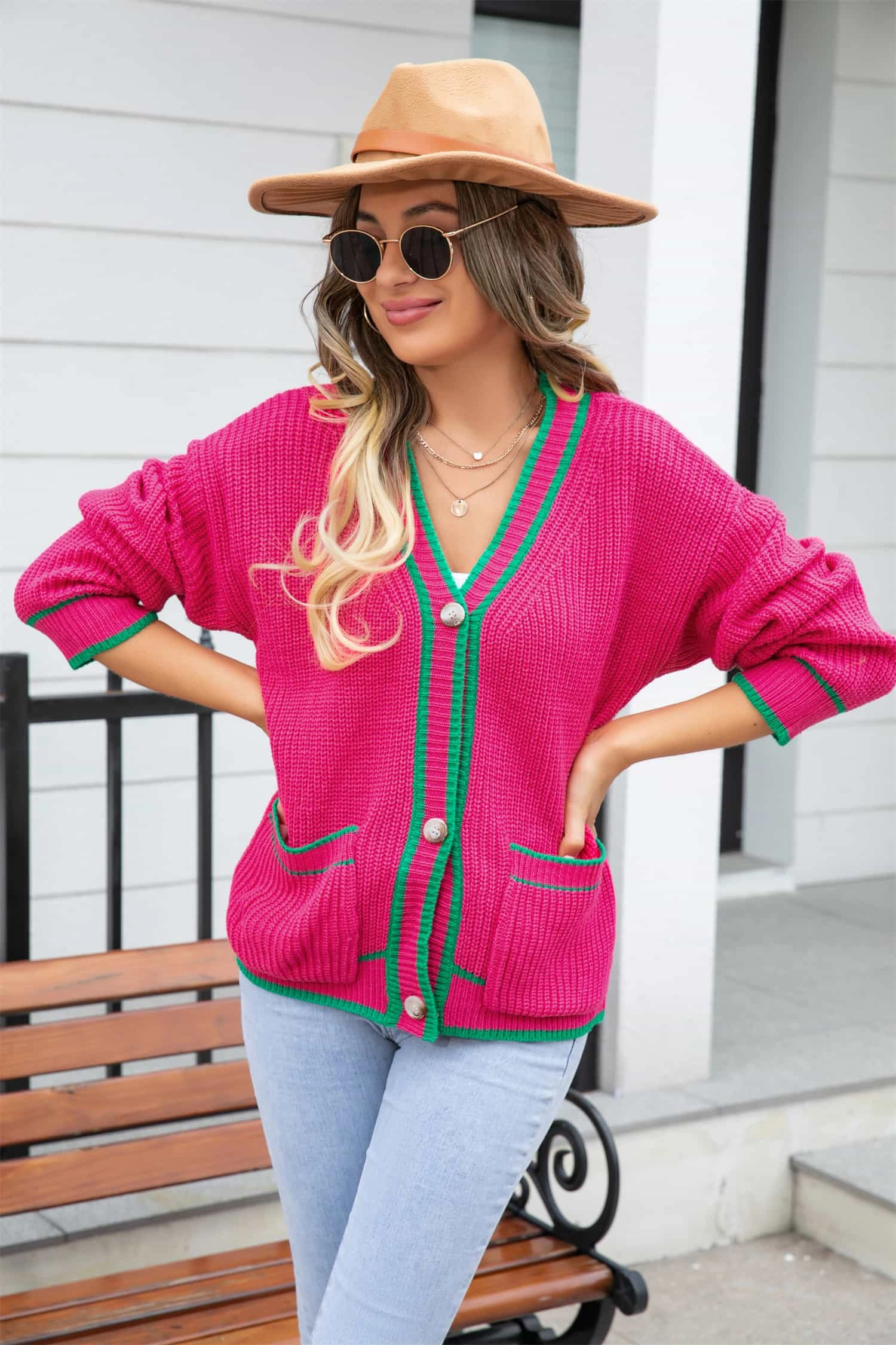 Trending Deals Today Angel Wings Waffle Knit V-Neck Cardigan With Pocket