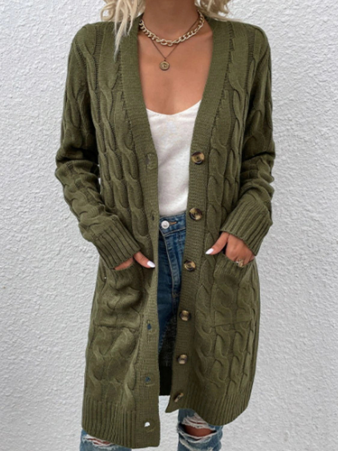 Cable-Knit Button Down Cardigan With Pockets Price Drop Today Instant Deal Today