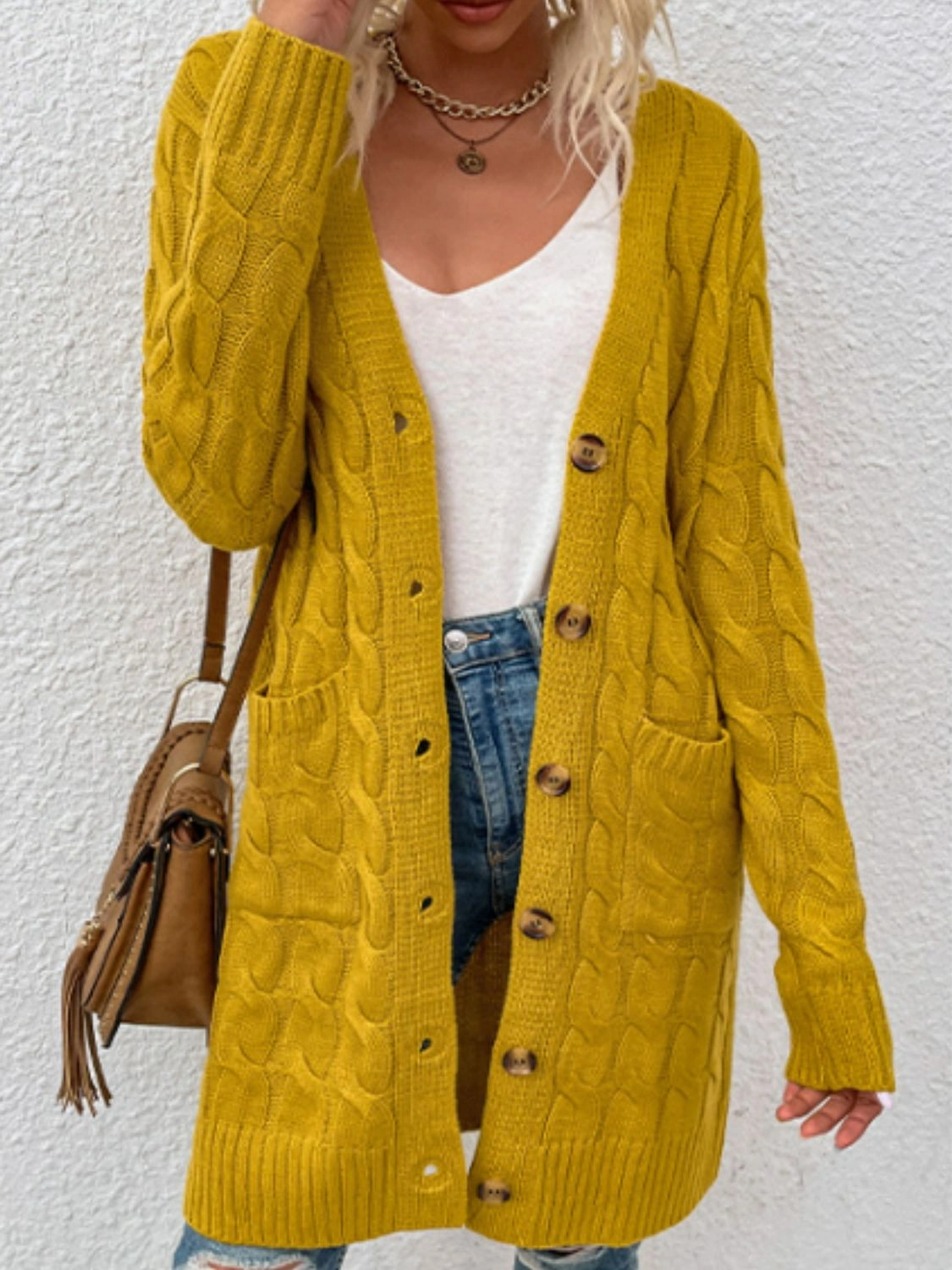 Cable-Knit Button Down Cardigan With Pockets Mega Hot Offer Hot Pick of the Day
