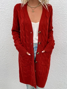 Cable-Knit Button Down Cardigan With Pockets Hot Sale Alert