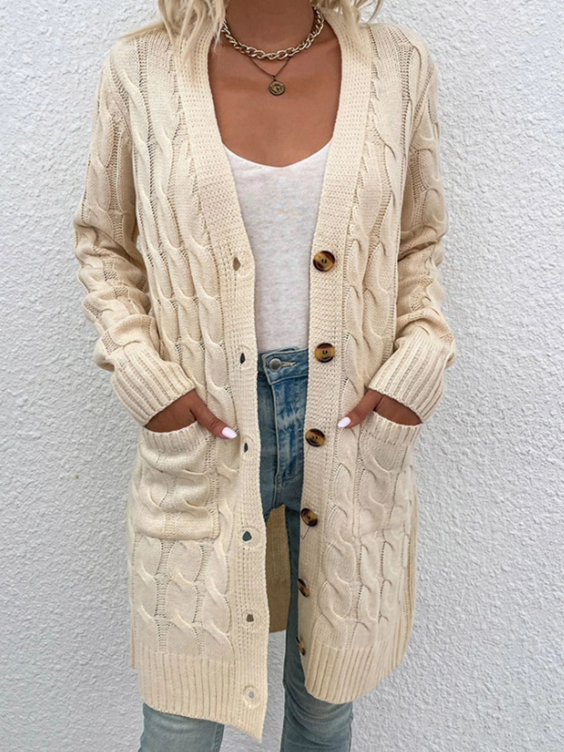 Dont Miss These Savings Cable-Knit Button Down Cardigan With Pockets